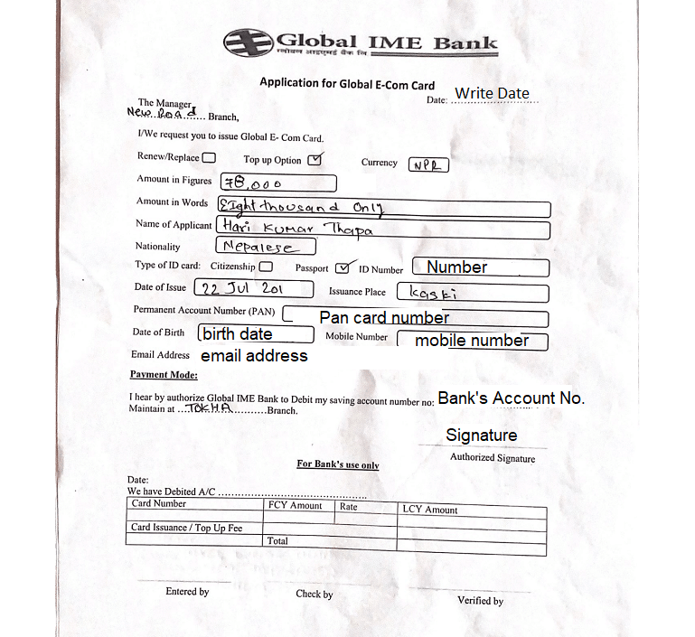 Dollar cards in nepal application form