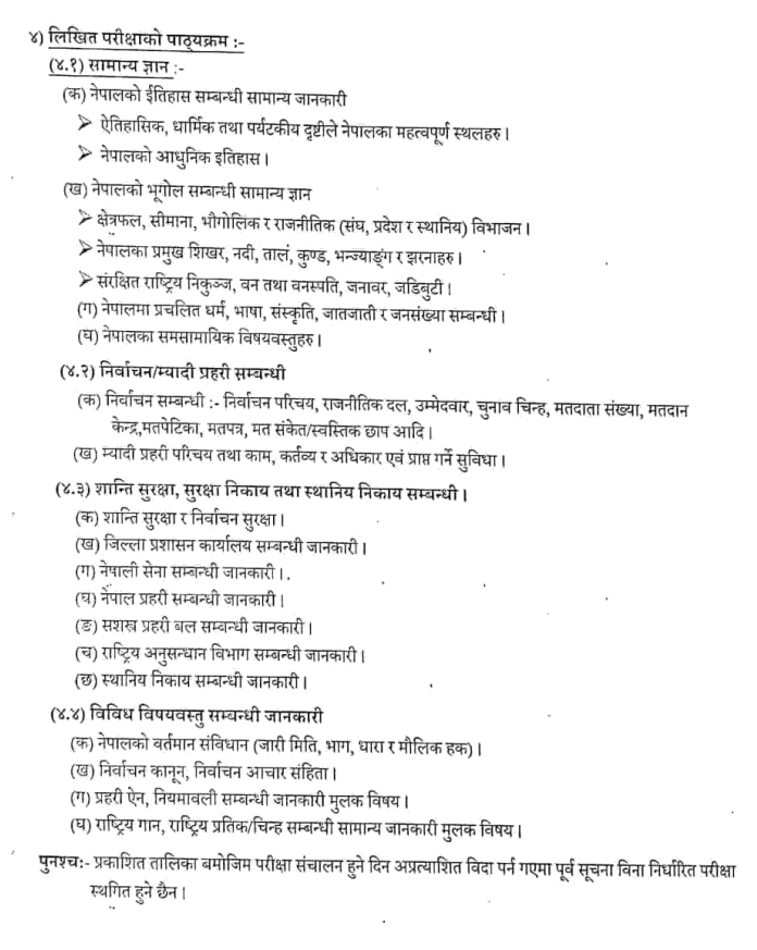 Myadi Prahari Written Exam Syllabus