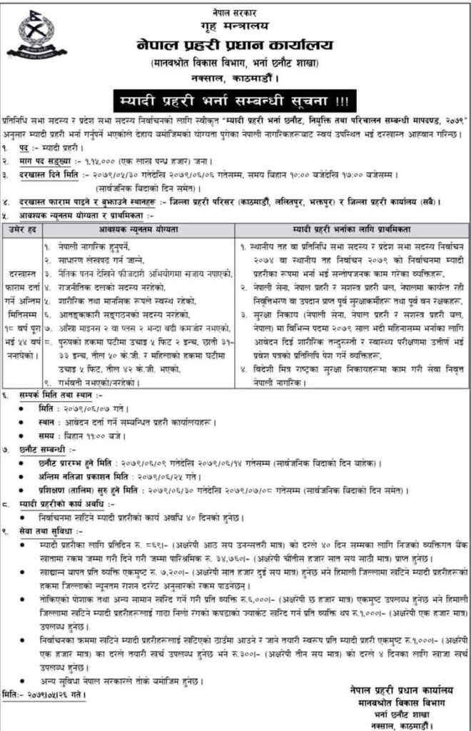 Myadi Police | Myadi Prahari Application form 2079