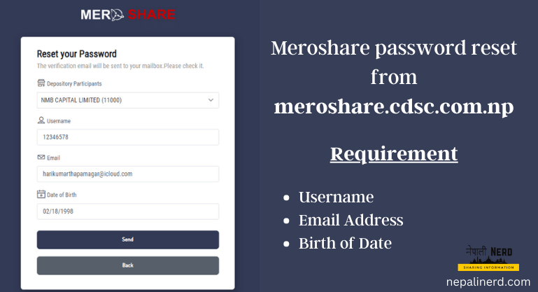 Forgot Password Page meroshare.cdsc .com .np