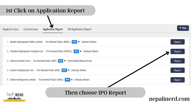 Click on Application Report and Choose IPO Report
