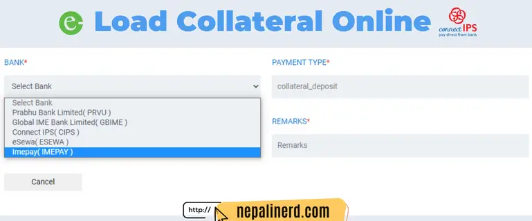 Colleteral payment method online