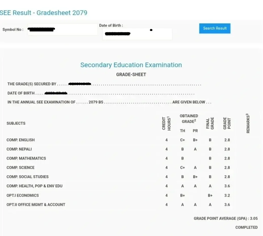 Check your SEE Result 2023 through Website with Marksheet 3 Download SEE Result 2023