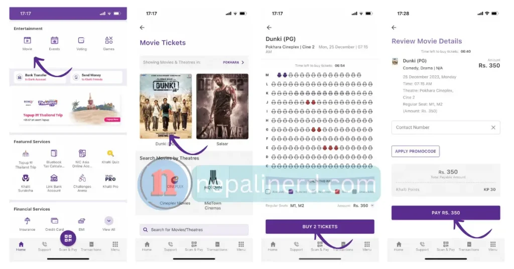 buy movie ticket online in nepal using khalti app