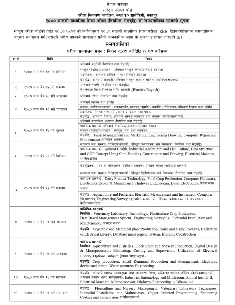 Check 10th Exam Dates: SEE Exam Routine 2024 Published 3 SEE exam routine dates 2080