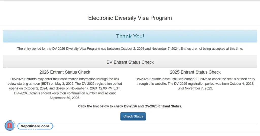 How to Check DV Lottery Results 2026 in Nepal: Step-by-Step Guide 3 Diversity Visa result Page