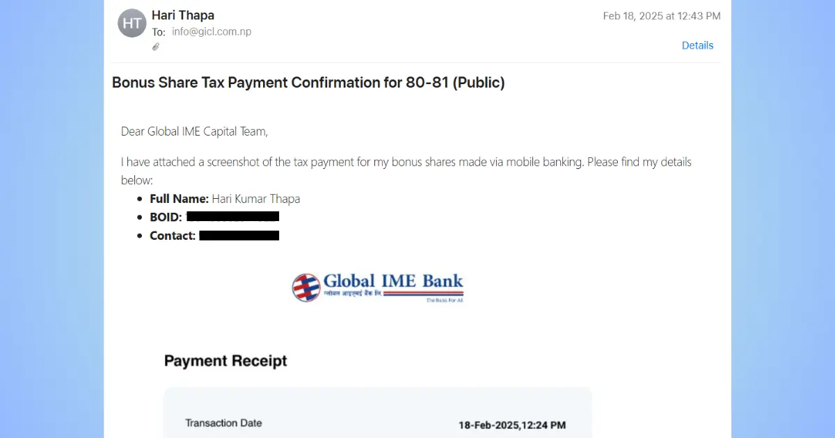 How to Pay Tax on Bonus Shares in Nepal? 5 Send Receipt to Company