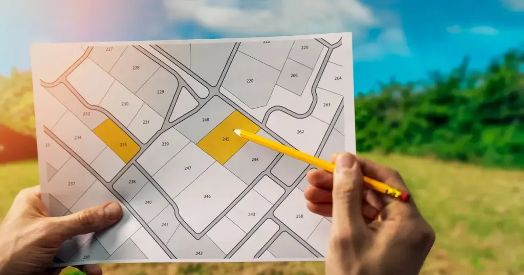 Nepali Land Unit Converter - Ropani to Bigha System 2 Hands Pointing to Land Plot on Nepali Map