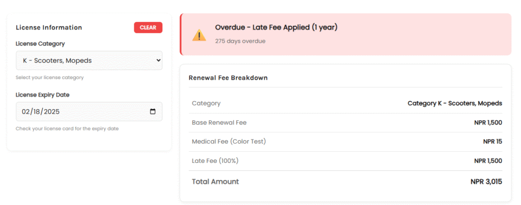 Calculating Driving License Fee